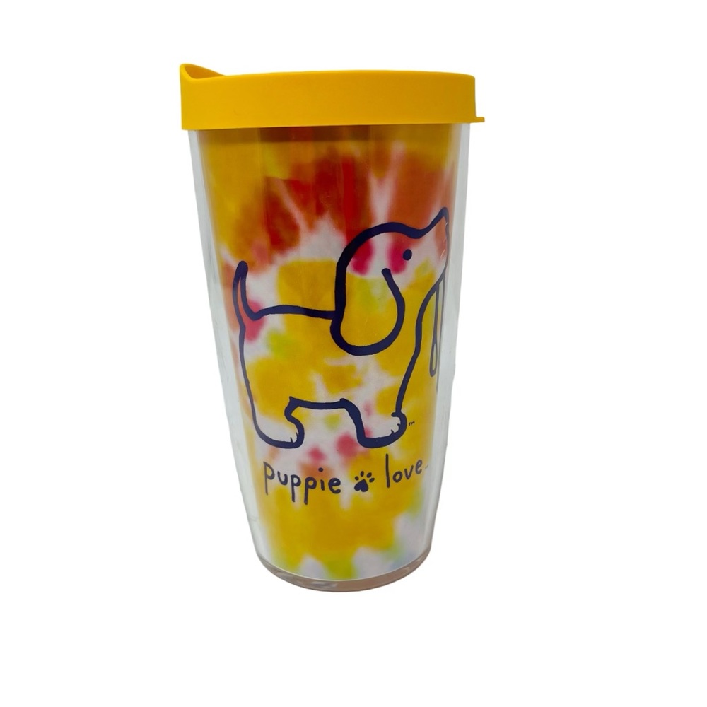TERVIS Water Bottle Thermos Yellow Tie Dye “Puppie Love” Dog Graphic Slide Lid